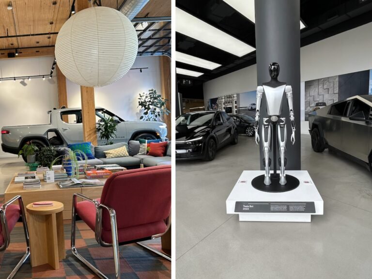 I visited a Rivian and Tesla showroom in NYC. Their vibes couldn't be more different.