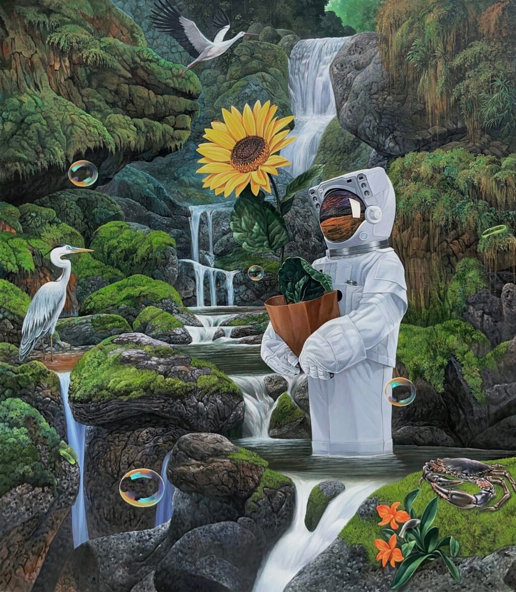 An Astronaut Finds Symbiosis with Nature in Agus Putu Suyadnya’s Uncanny Paintings