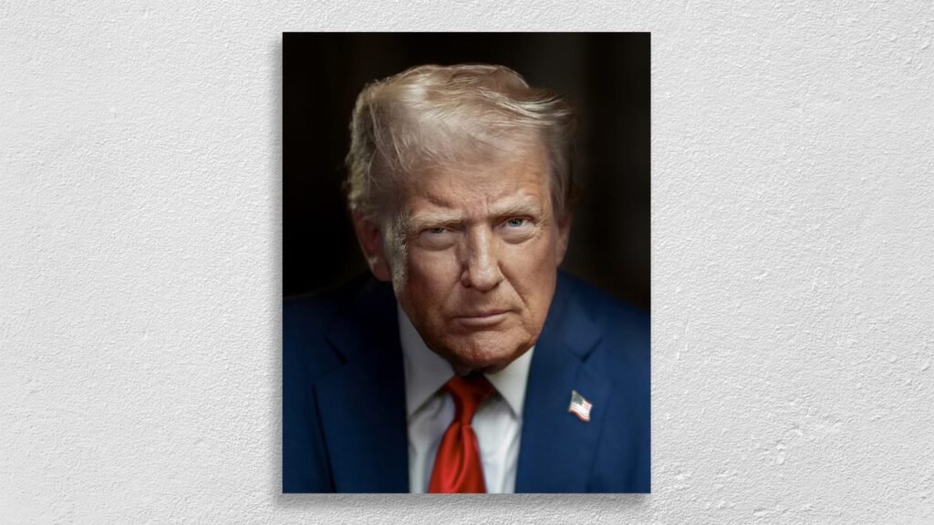 Trump ditches the American flag for his stern new portrait