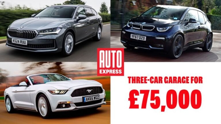 Three car garage: Skoda Superb Estate, BMW i3 and a Ford Mustang GT Convertible for £75k
