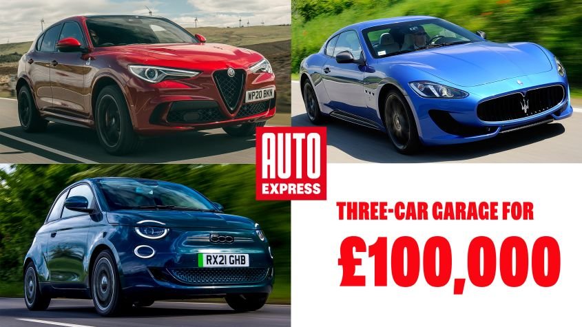 Three-car garage: Maserati GranTurismo, Alfa Romeo Stelvio Quadrifoglio and Fiat 500e for less than a new Grecale