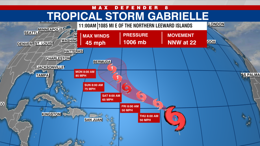 Tropical Storm Gabrielle forms in the Atlantic