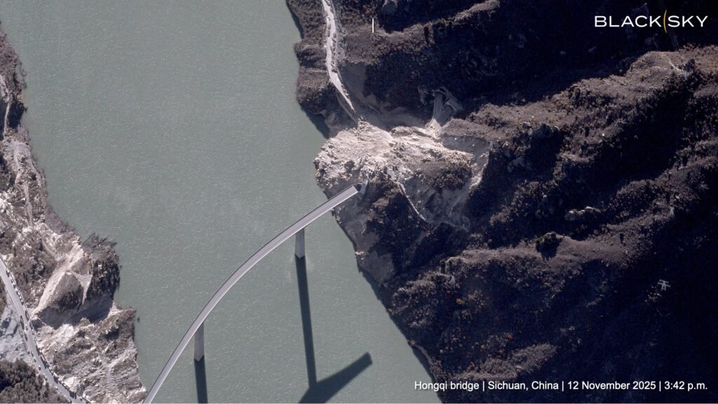 Satellite imagery of the 11 November 2025 landslide at Hongqi Bridge in China