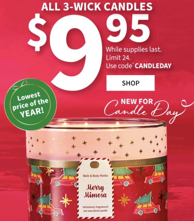 *HOT* Bath & Body Works Annual Candle Day Starts Tomorrow Night = All 3-Wick Candles only $9.95!