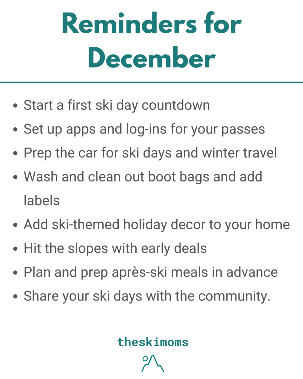 December Ski Moms Checklist