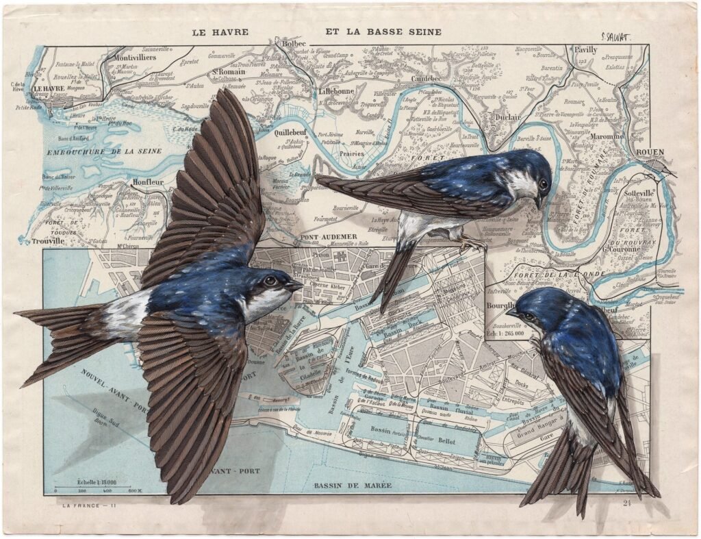 Paintings on Antique Navigational Tools Are a Poetic Nod to Bird Migration by Steeven Salvat