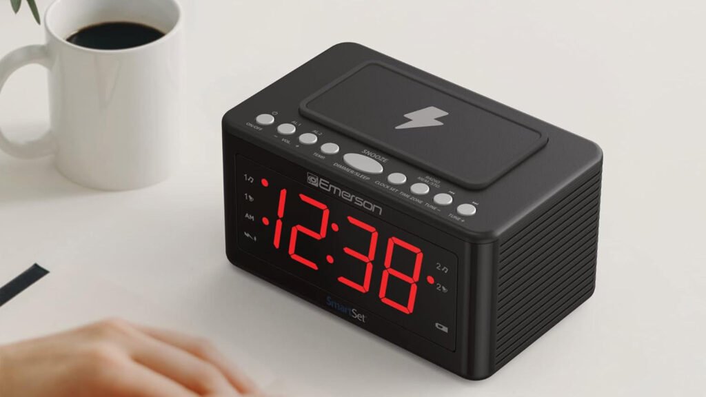 This alarm clock has a wireless charger and is only $11.99 right now!