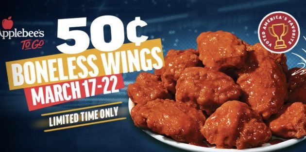 Applebees: $0.50 Boneless Wings through March 22nd!