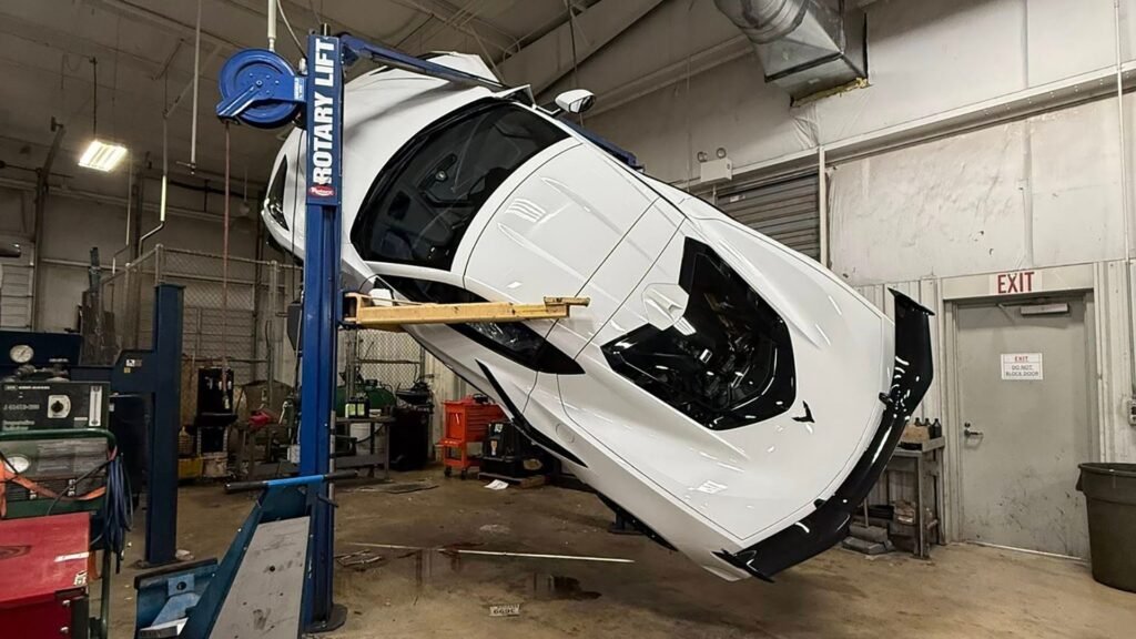 A C8 Corvette Fell Off A Dealership Lift, And It Won't Be The Last