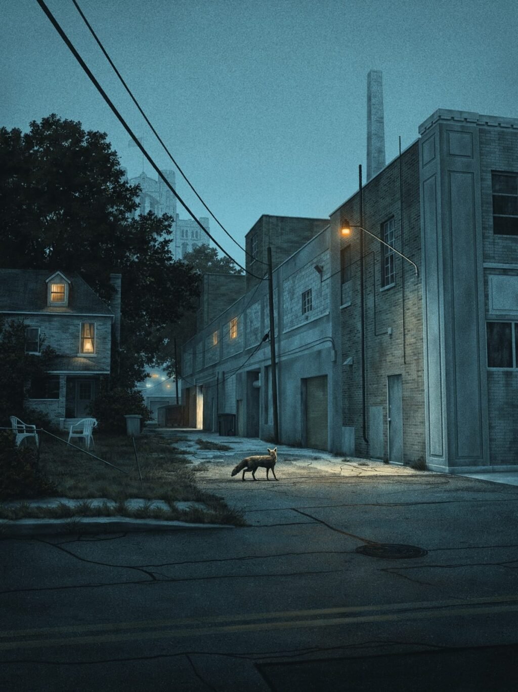Animals Wander through Neighborhood Streets at Twilight in Nicholas Moegly’s Illustrations