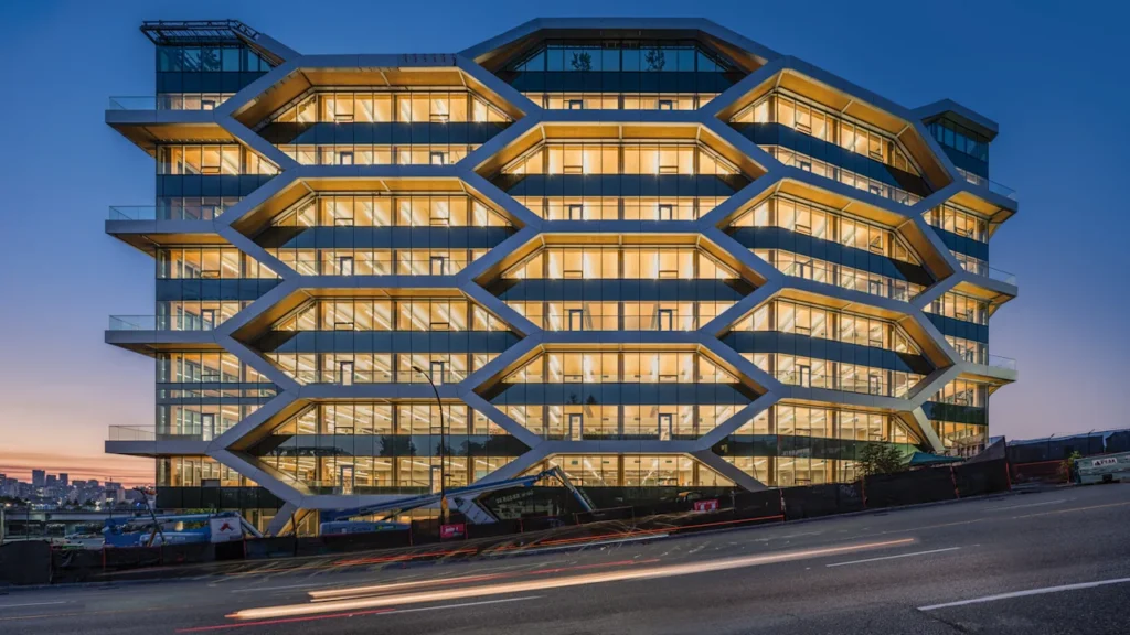 This wooden 10-story office building wiggles to withstand earthquakes