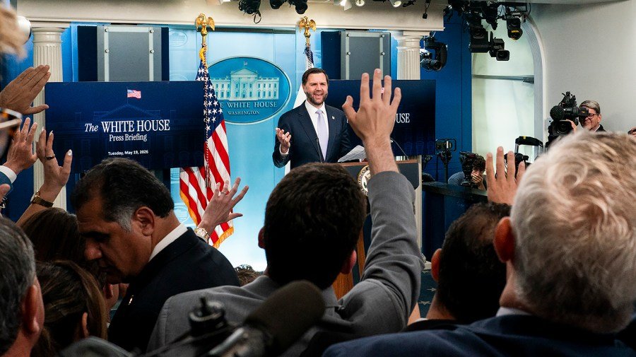 Vance follows Rubio’s raucous briefing with subdued performance