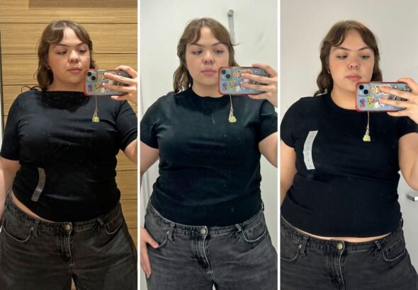 I tried on T-shirts at Gap, Banana Republic, and Old Navy. My favorite option was flattering and affordable.
