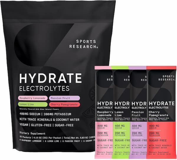 Sports Research Hydrate Electrolytes Powder Packets 32-Count only $14.56 shipped (Reg. $36!)