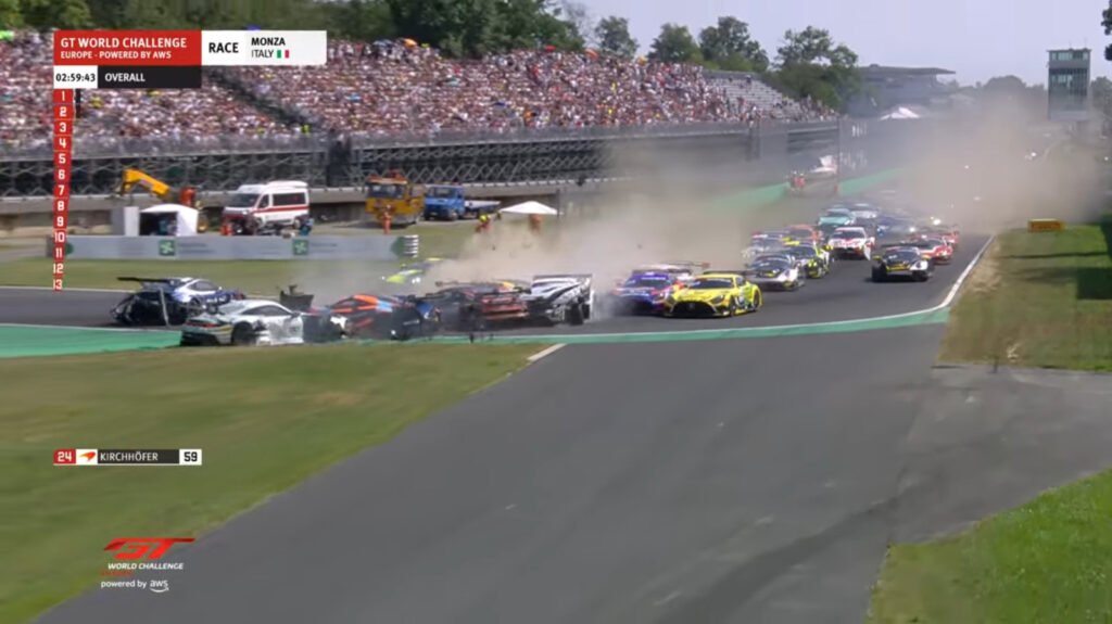Watch An Extraordinary Cluster Of A Crash Take Out Nearly A Dozen GT Race Cars Before The First Turn At Monza