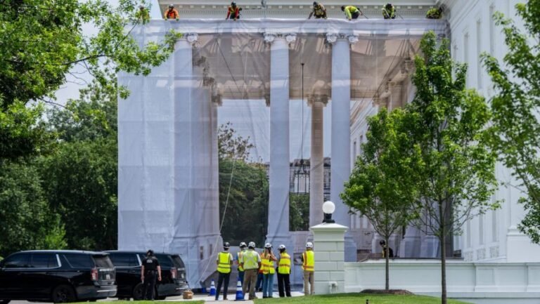 Repairs underway at White House North Portico