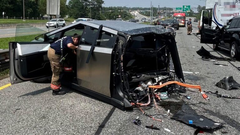 Cybertruck Ripped In Two After Runaway Truck Triggers 10-Car Pileup