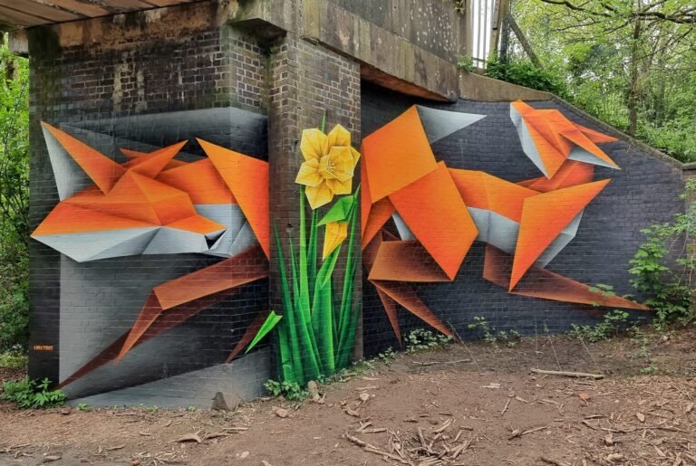 Sly Foxes Emerge from Boxes and Under Bridges in Murals by Annatomix