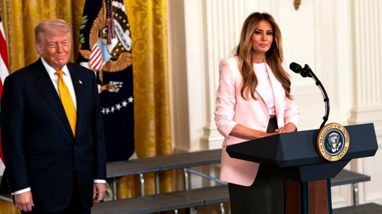 Melania Trump jokes about her low profile in Rose Garden remarks