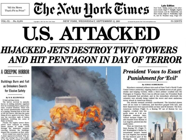 'AMERICA'S DARKEST DAY': Newspaper headlines from around the world after 9/11