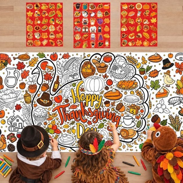 Giant Thanksgiving Coloring Poster with 90 Stickers only $4.99 shipped!
